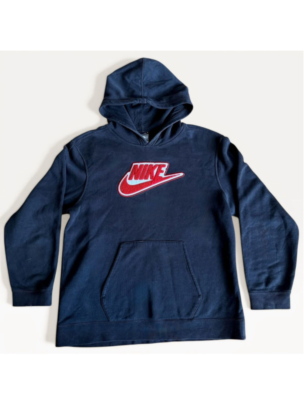 Nike Y2K Fuzzy Chenille Spell Out Logo Hoodie Black Red - Picture 2 of 4